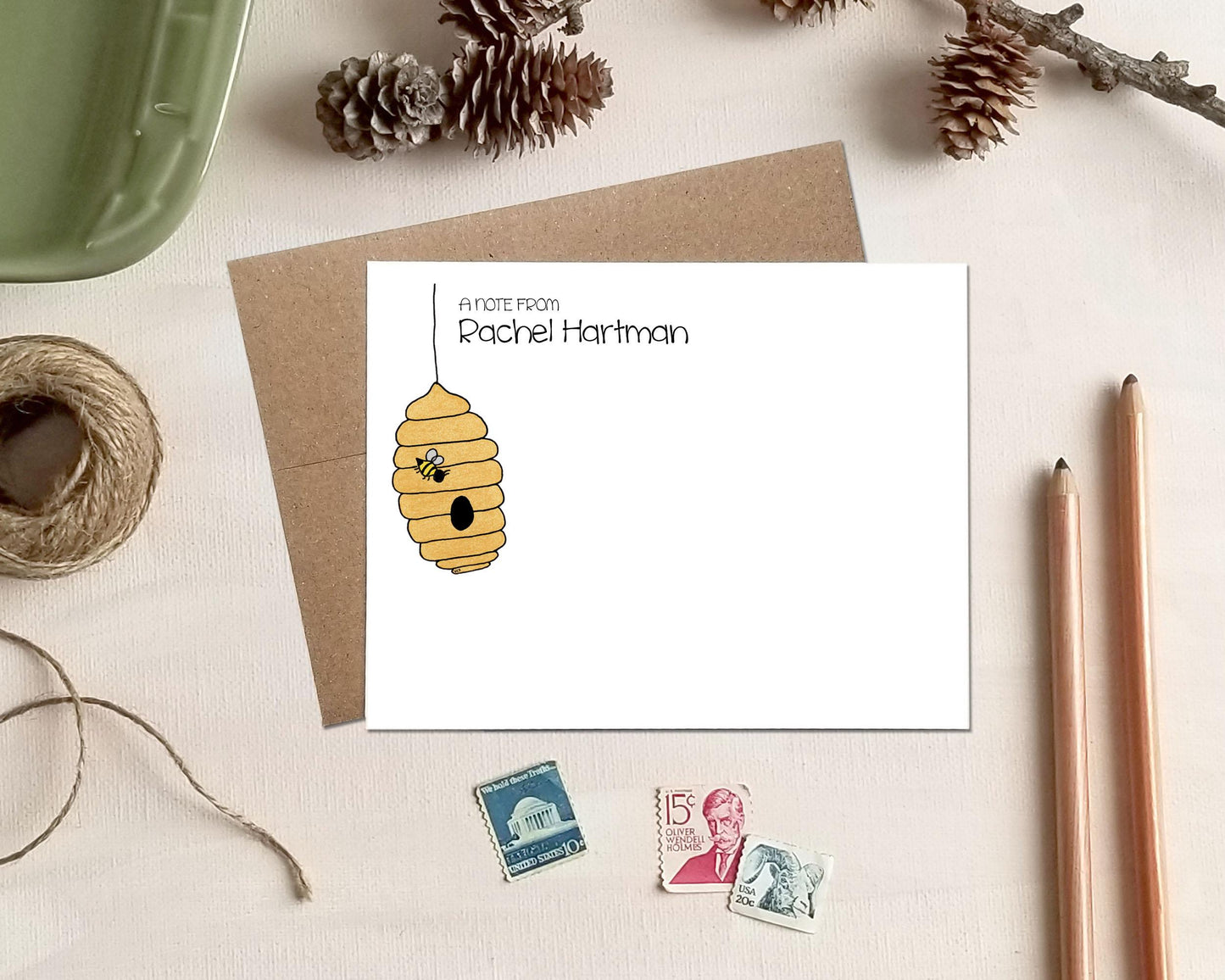 Personalized Note Cards - Bee Hive Stationery Gifts for Beekeepers