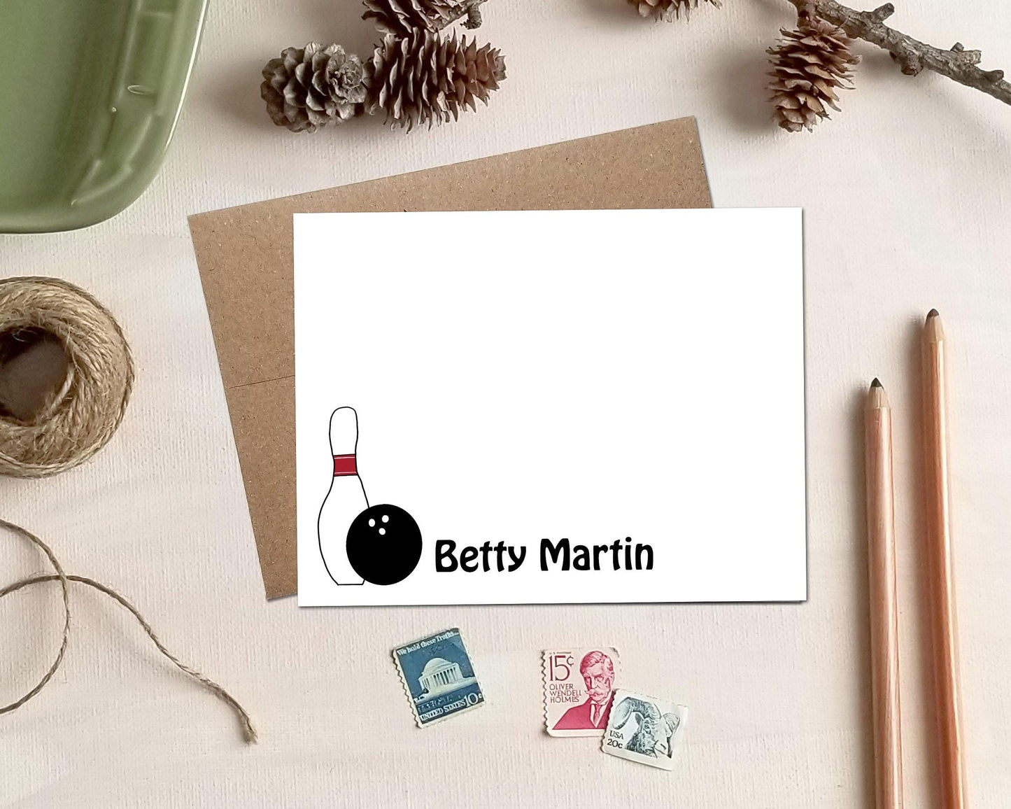 Personalized Note Cards - Bowling Stationery Gift