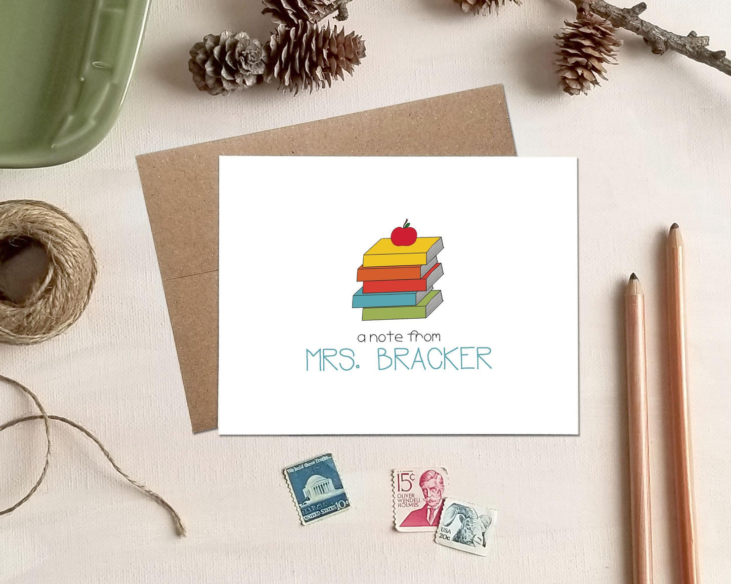 Personalized Apple Note Cards - Teacher Appreciation Stationery Gifts