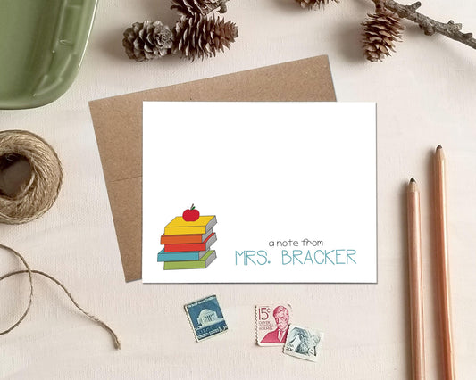Teacher Appreciation Gifts - Apple & Books Stationery – Personalized Note Cards