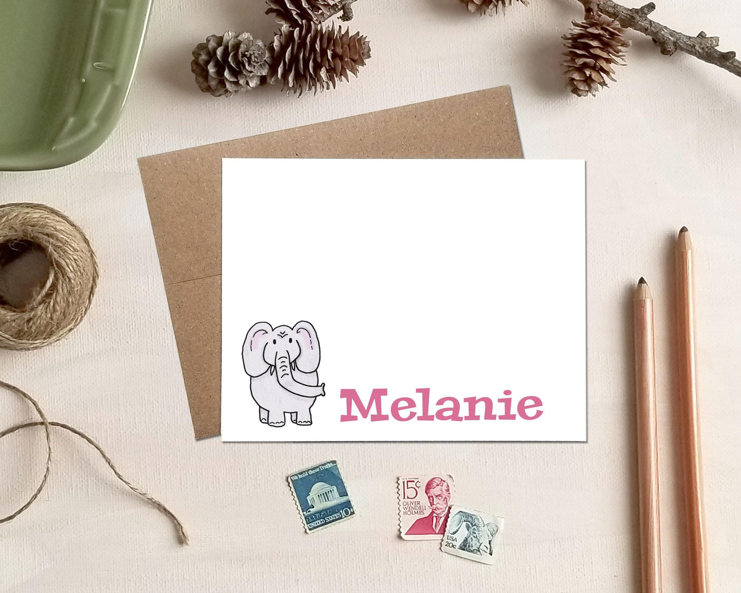 Personalized Note Cards - Elephant Stationery Gifts