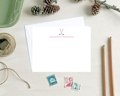 Personalized Note Cards - Pink Golf Clubs Stationery Gifts for Women