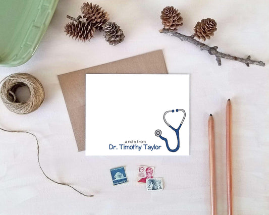 Personalized Stethoscope Note Cards for Doctors - Medical Stationery Gifts