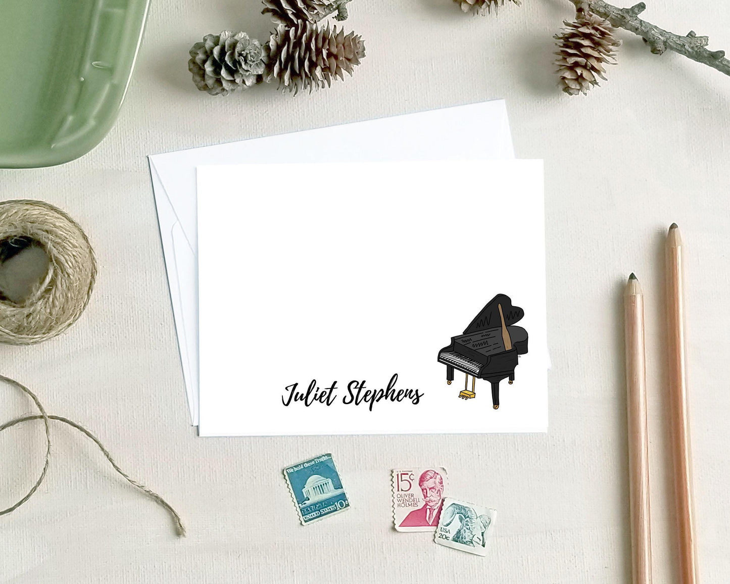 Personalized Note Cards - Grand Piano Music Stationery Gifts for Pianists