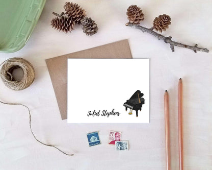 Personalized Note Cards - Grand Piano Music Stationery Gifts for Pianists