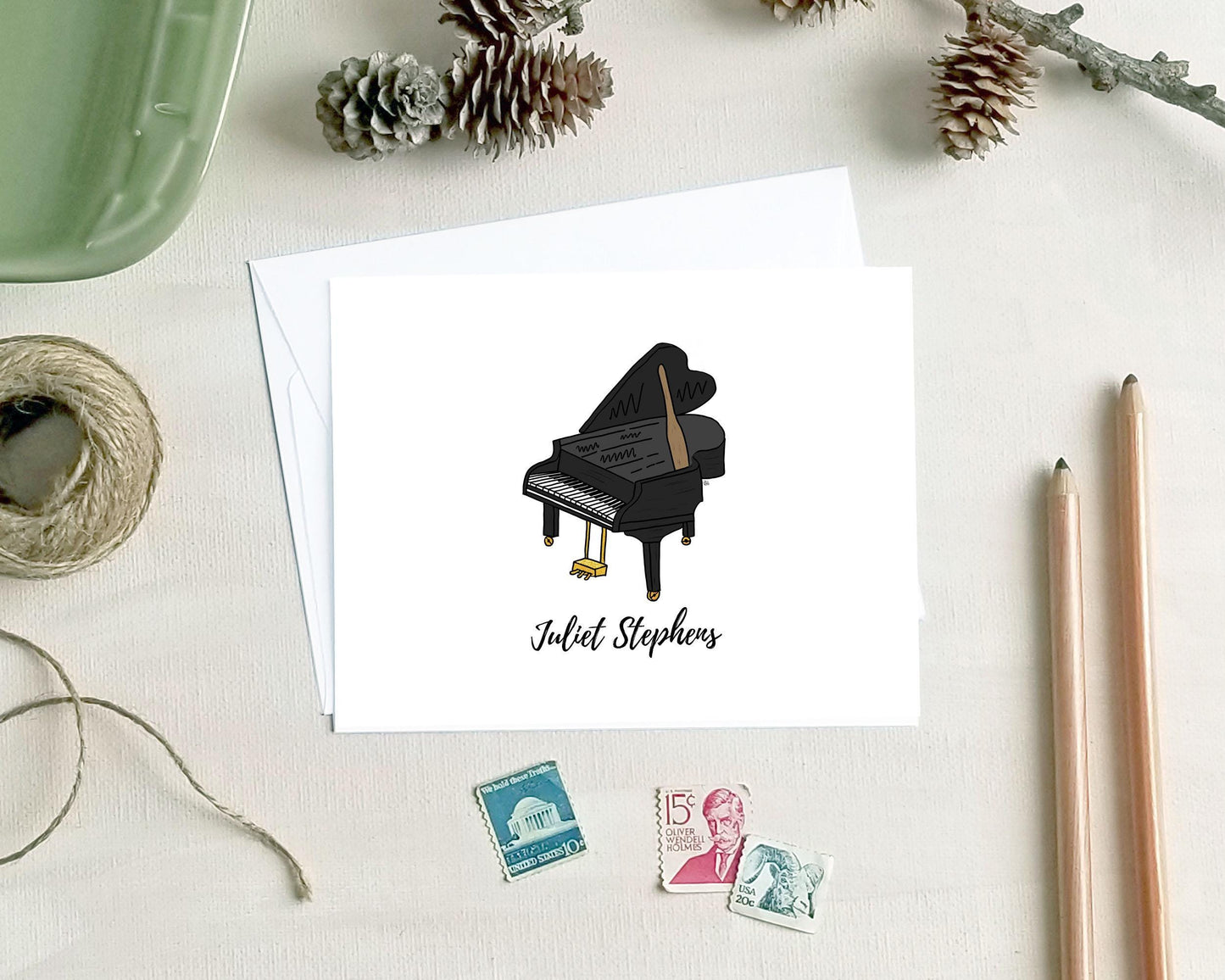 Piano Note Cards - Personalized Grand Piano Stationery - Pianist Gift