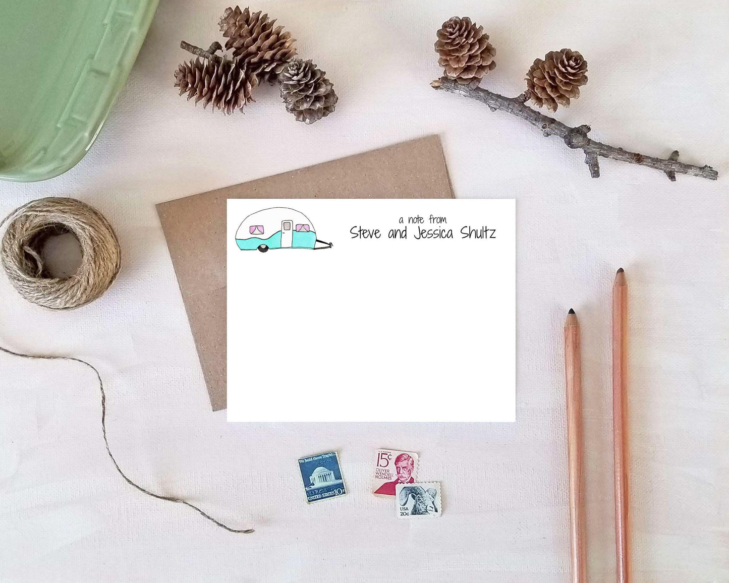 Personalized Gift for RVers - Vintage Camper Note Cards - Personalized RV Stationery Gifts