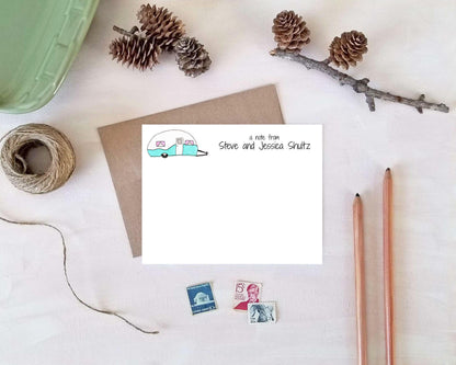 Personalized Gift for RVers - Vintage Camper Note Cards - Personalized RV Stationery Gifts
