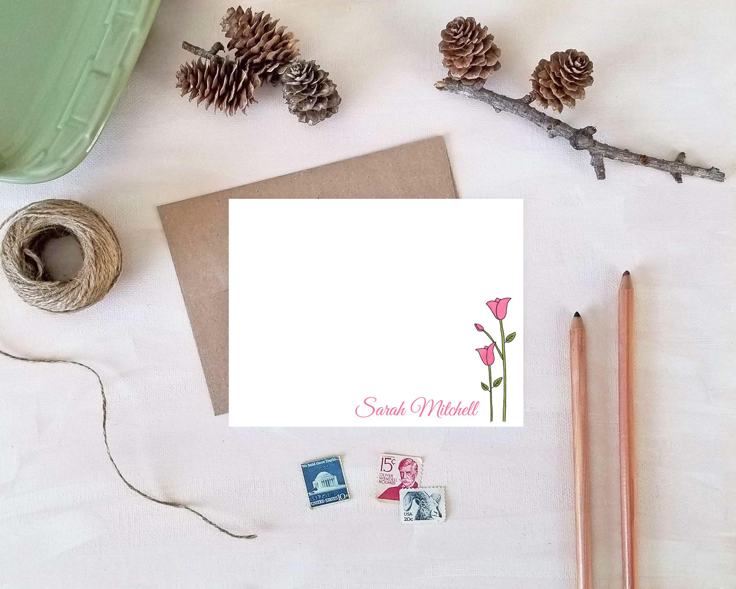 Tulip Note Cards - Personalized Floral Stationery Gifts for Mother's Day