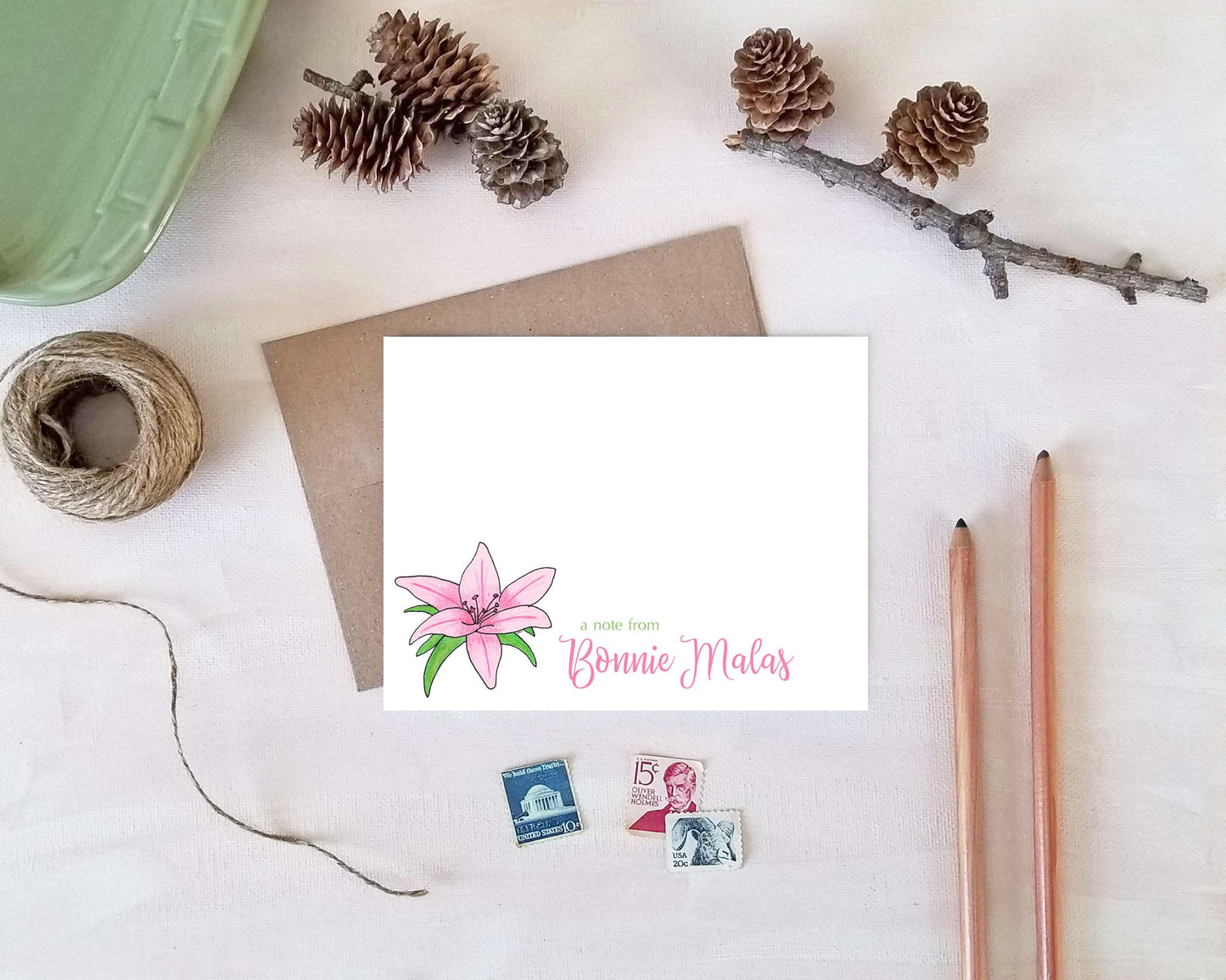 Personalized Note Cards - Pink Lily Stationery Gifts for Mother's Day