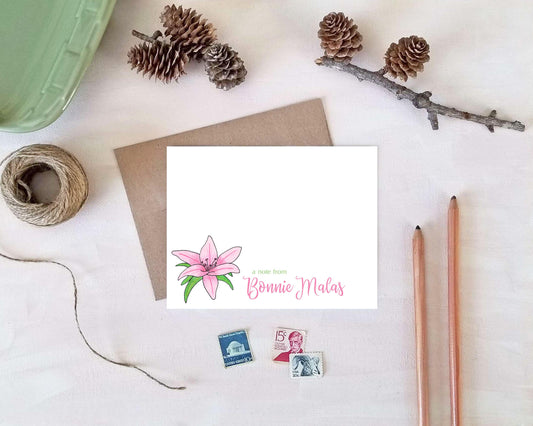 Personalized Note Cards - Pink Lily Stationery Gifts for Mother's Day