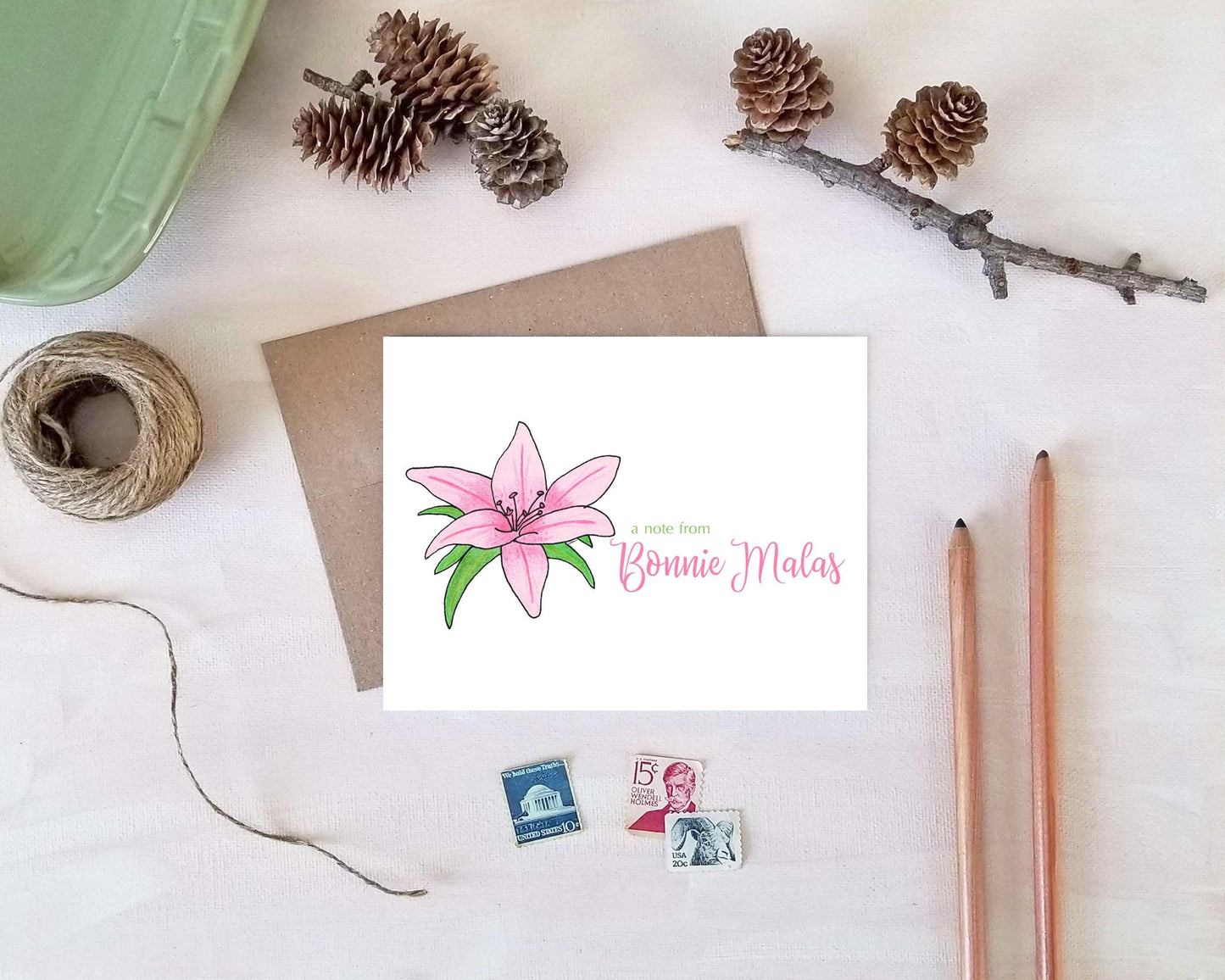 Personalized Note Cards - Pink Lily Stationery - Floral Gifts for Mother's Day