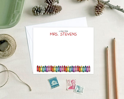 Personalized Note Cards for Preschool Kindergarten Teachers - Crayon Stationery Gifts