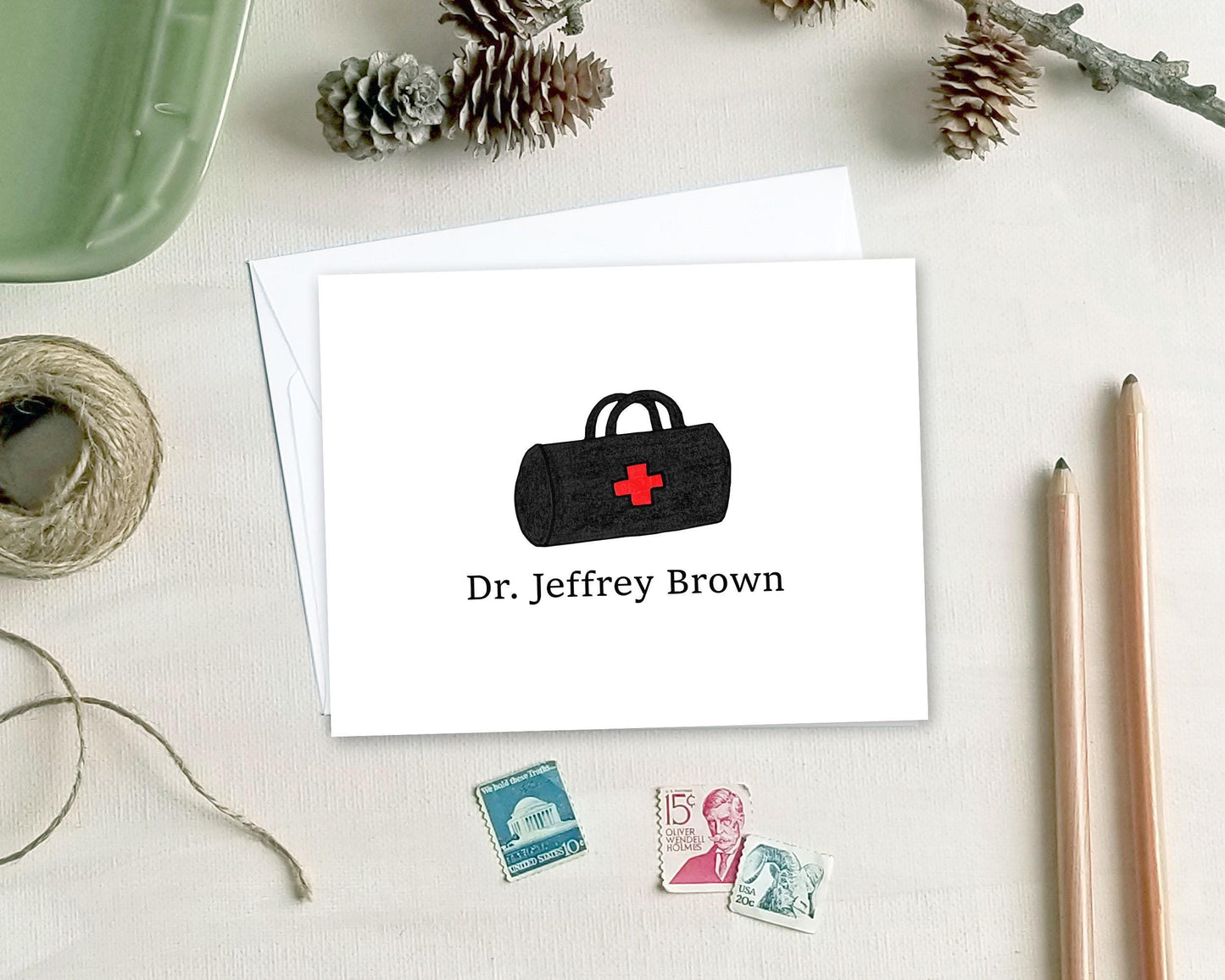 Personalized Note Cards - Red Cross Bag Stationery Gifts for Doctors Nurses EMTs Paramedics