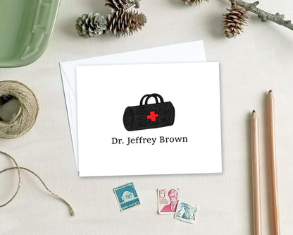 Personalized Note Cards - Red Cross Bag Stationery Gifts for Doctors Nurses EMTs Paramedics