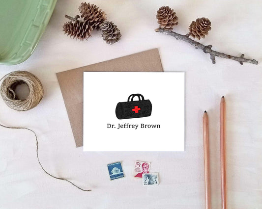 Personalized Note Cards - Red Cross Bag Stationery Gifts for Doctors Nurses EMTs Paramedics