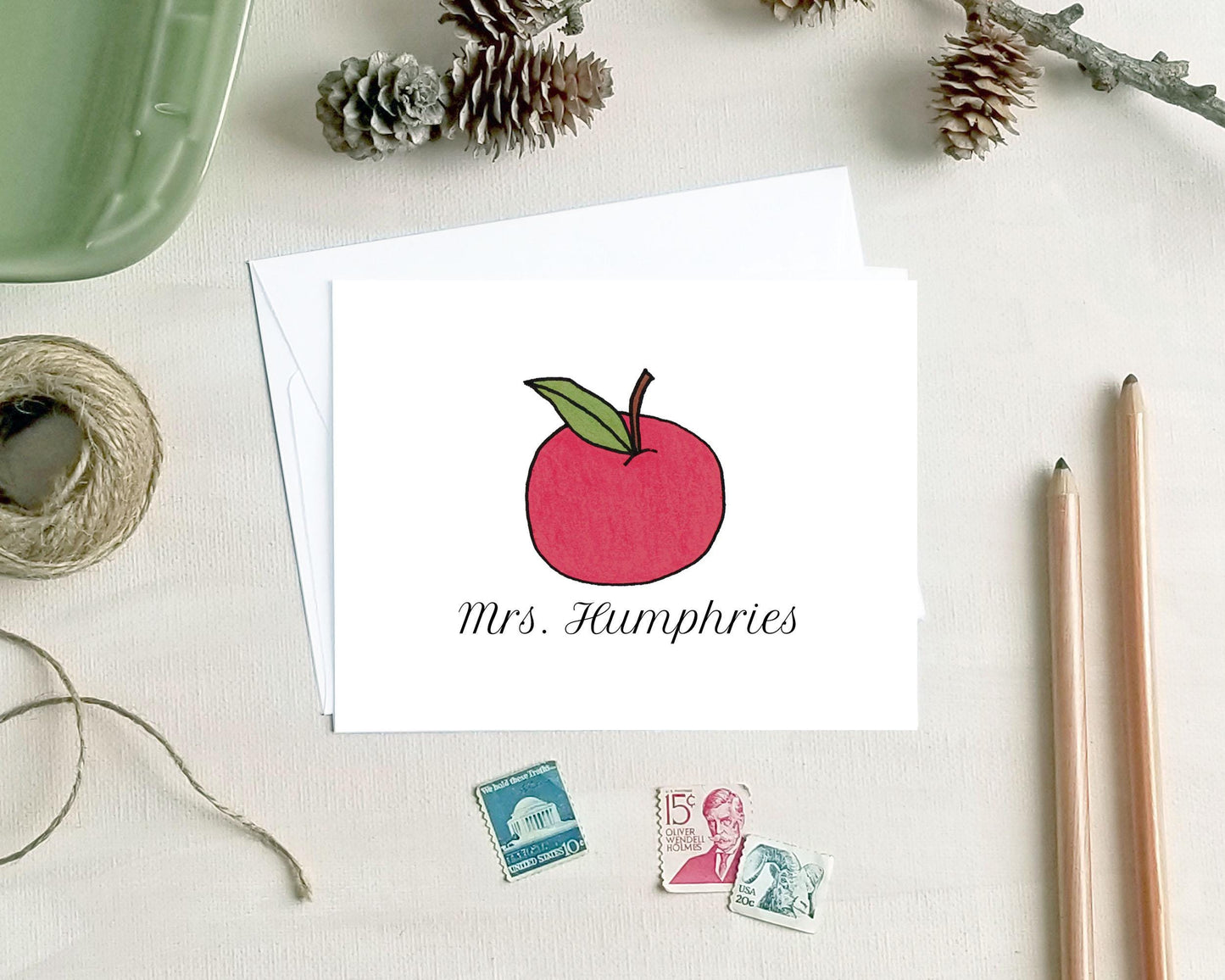Personalized Note Cards for Teachers - Apple Teacher Appreciation Stationery Gifts