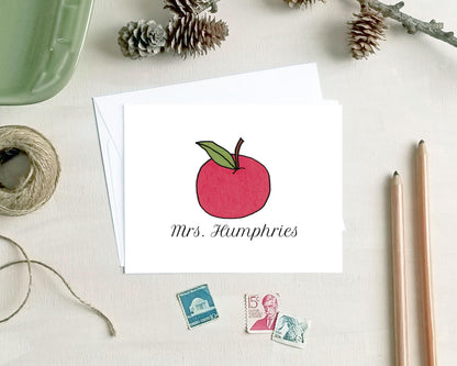 Personalized Note Cards for Teachers - Apple Teacher Appreciation Stationery Gifts