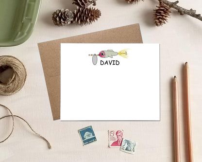 Fishing Spinner Bait Note Cards - Personalized Stationery Gifts for Fishing Lovers - Fisherman Gift
