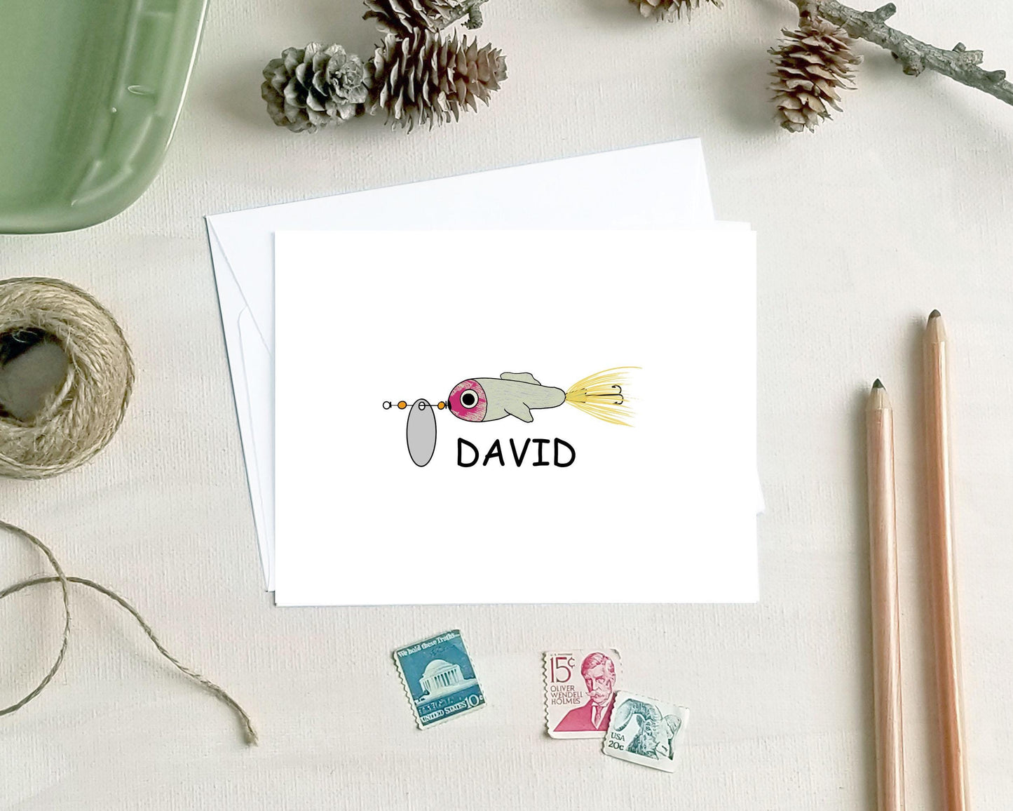 Personalized Fishing Note Cards - Spinner Bait Stationery Gifts for Fisherman Dad Grandpa Husband Father's Day