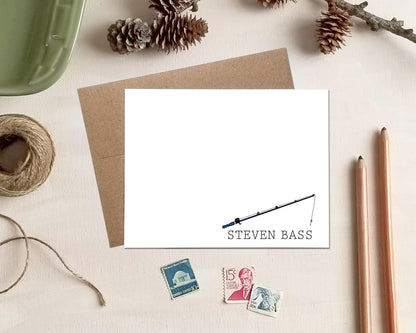Fishing Pole Note Cards - Personalized Fishing Stationery - Fisherman Gift