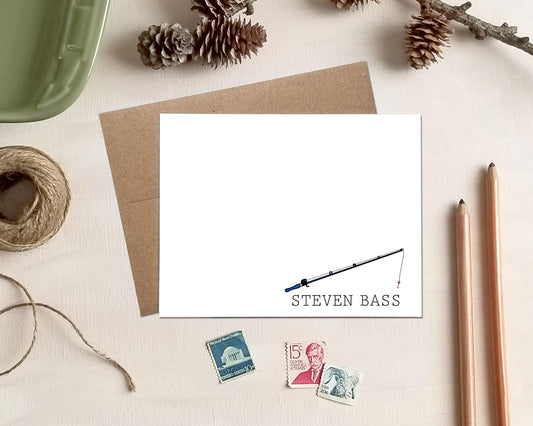 Fishing Pole Note Cards - Personalized Fishing Stationery - Fisherman Gift