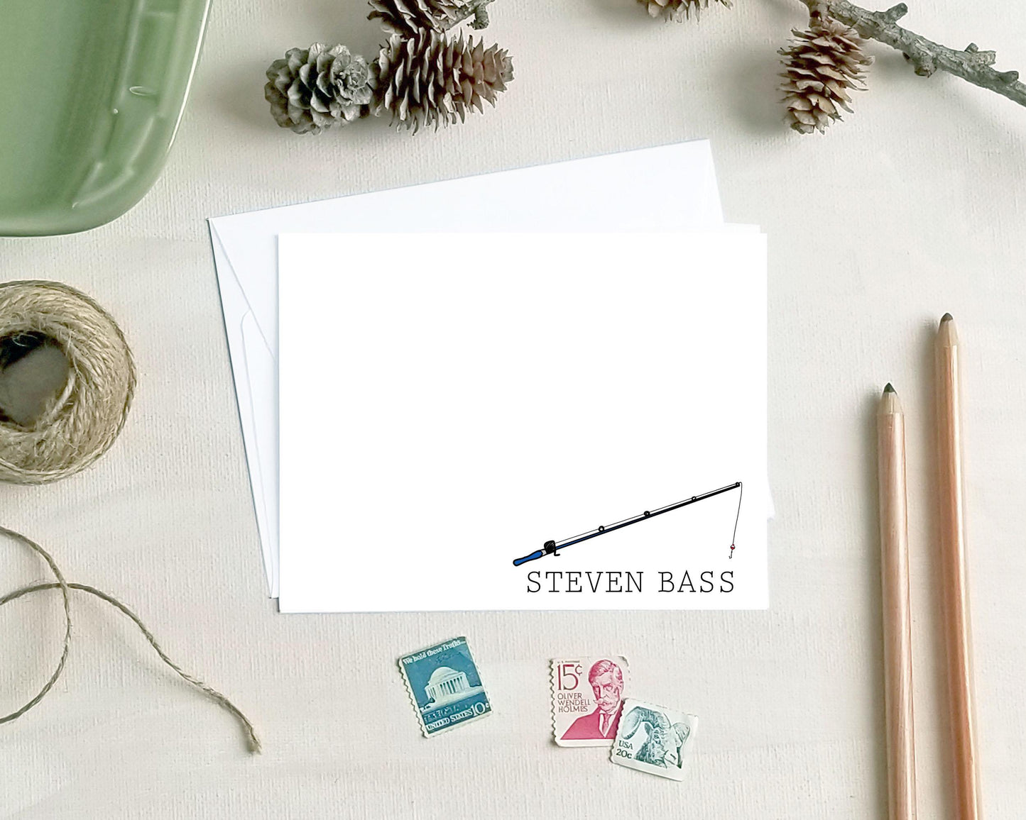Fishing Pole Note Cards - Personalized Fishing Stationery - Fisherman Gift