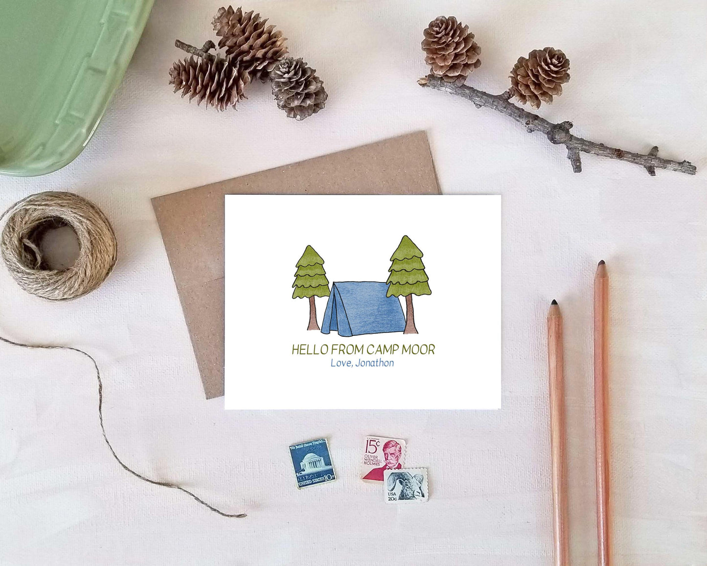 Personalized Camp Note Cards for Kids - Tent Camping Stationery Gifts