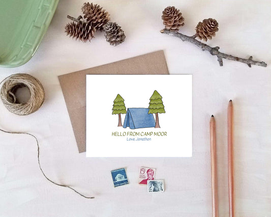 Personalized Camp Note Cards for Kids - Tent Camping Stationery Gifts