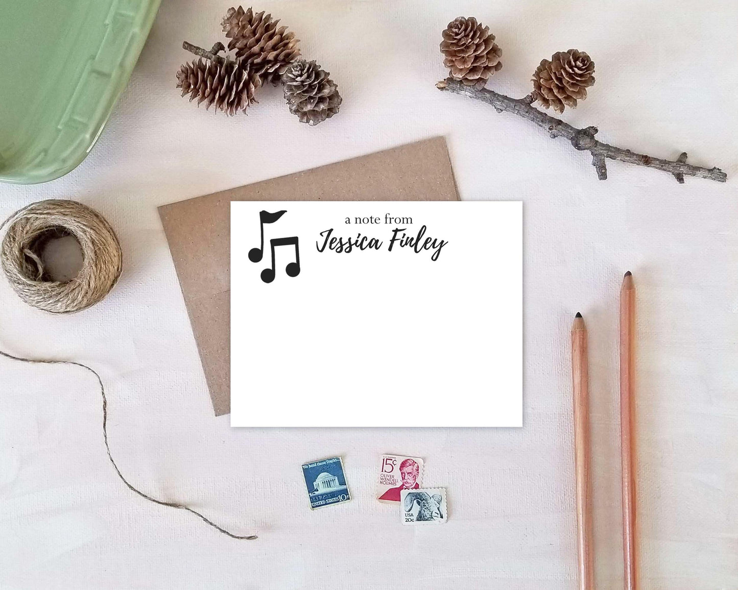 Personalized Note Cards - Music Notes Stationery Gifts for Musicians Teachers