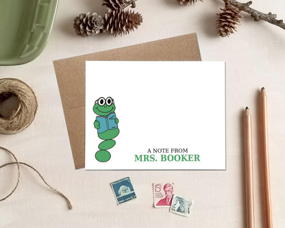 Personalized Note Cards – Bookworm Teacher Stationery Gift