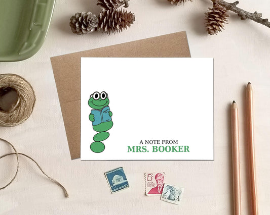 Personalized Note Cards – Bookworm Teacher Stationery Gift