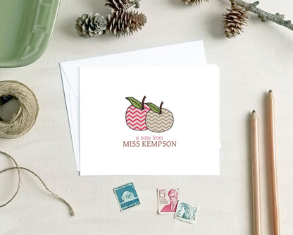 Chevron Apple Note Cards for Teachers - Personalized Stationery Teacher Gift
