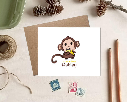 Personalized Monkey Note Cards - Zoo Animal Stationery for Kids