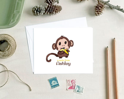 Personalized Monkey Note Cards - Zoo Animal Stationery for Kids