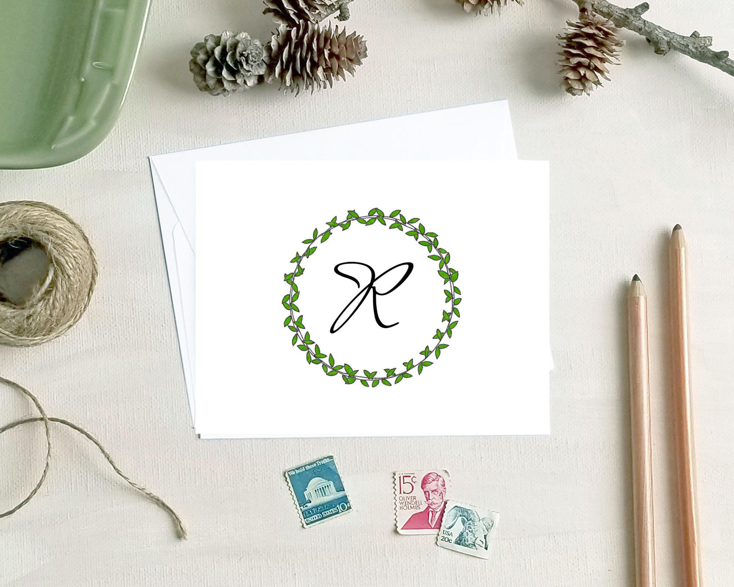 Personalized Note Cards - Greenery Stationery - Monogram Note Card Set
