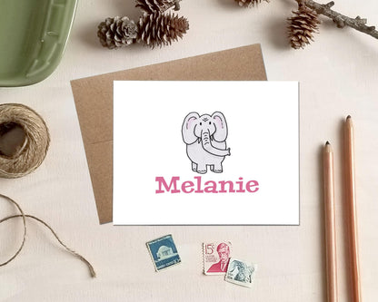 Elephant Note Cards - Personalized Kids Stationery Gifts