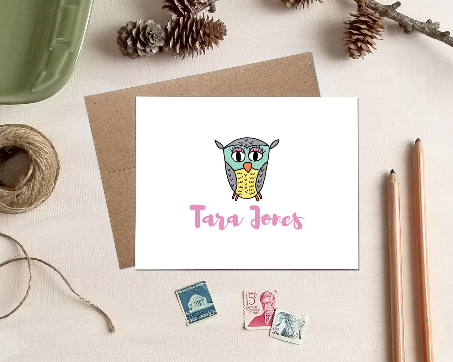Owl Note Cards - Personalized Stationery Gifts