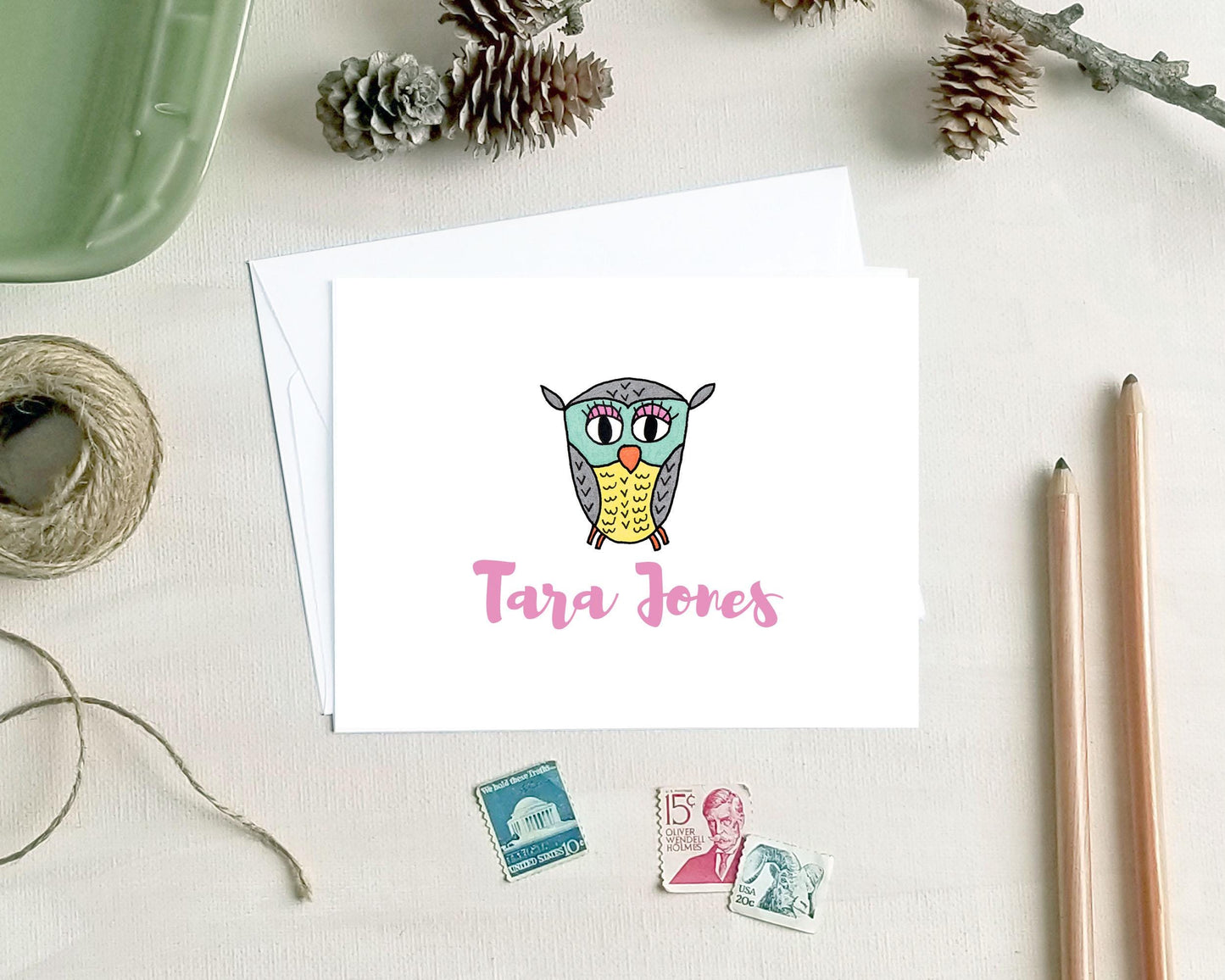Owl Note Cards - Personalized Stationery Gifts