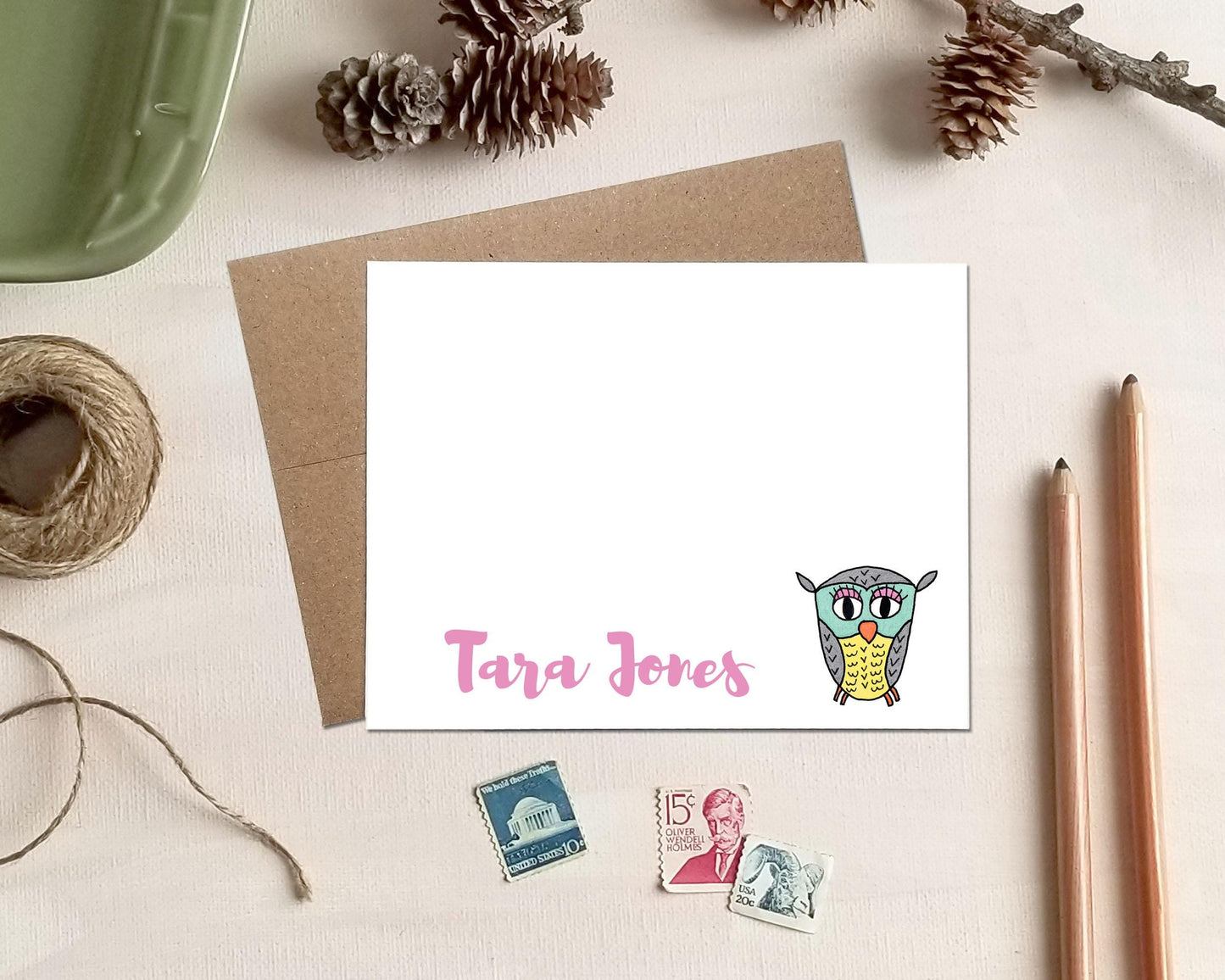 Personalized Note Cards - Owl Stationery Gifts