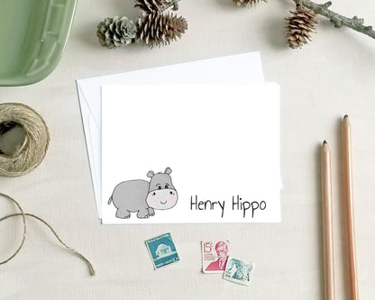 Hippo Note Cards - Personalized Zoo Animal Stationery for Kids