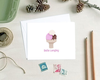 Ice Cream Note Cards - Personalized Summer Stationery Birthday Gifts for Kids