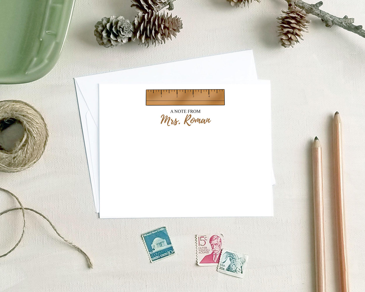 Ruler Note Cards - Personalized Stationery Gifts for Teachers