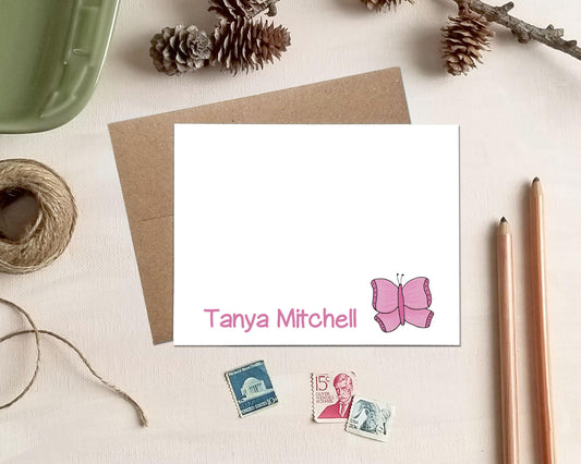 Personalized Note Cards - Butterfly Stationery Gifts for Girls