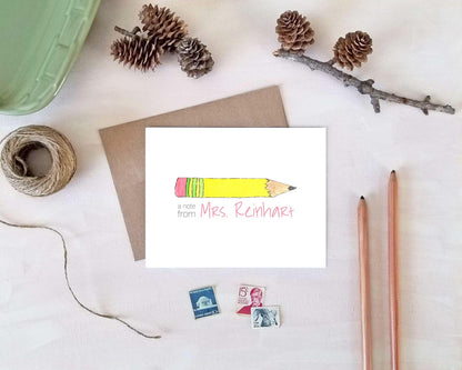 Teacher Gift - Watercolor Pencil Note Cards - Personalized Stationery Gifts for Teachers