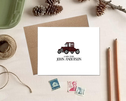 Antique Car Note Cards - Personalized Stationery Gifts for Dad Grandpa Father's Day