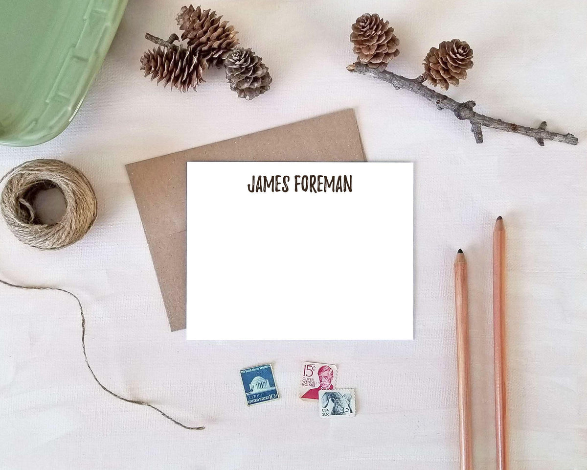 Personalized Note Cards for Men: Folded Stationery Set