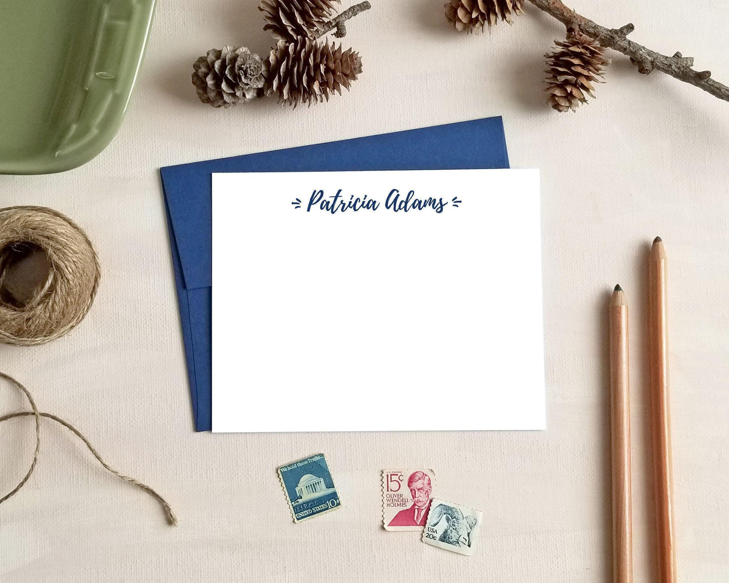 Personalized Script Note Cards: Flat Stationery Set
