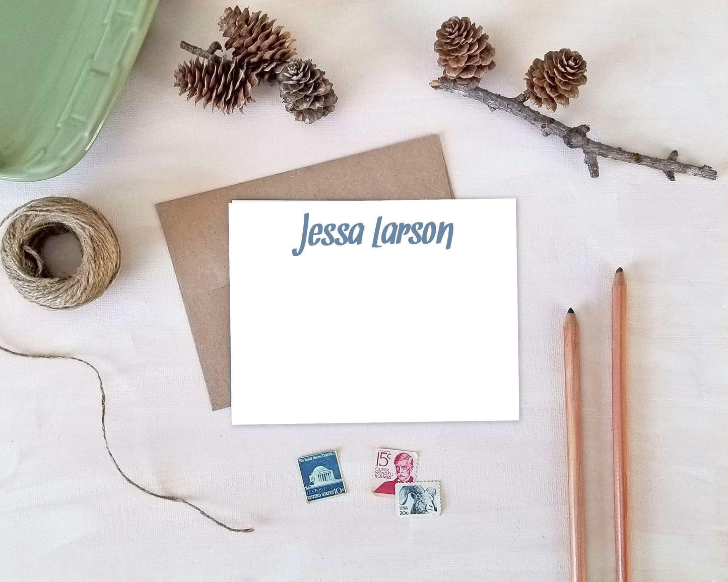 Personalized Stationery - Pretty Script Flat Note Cards - Gifts for Women