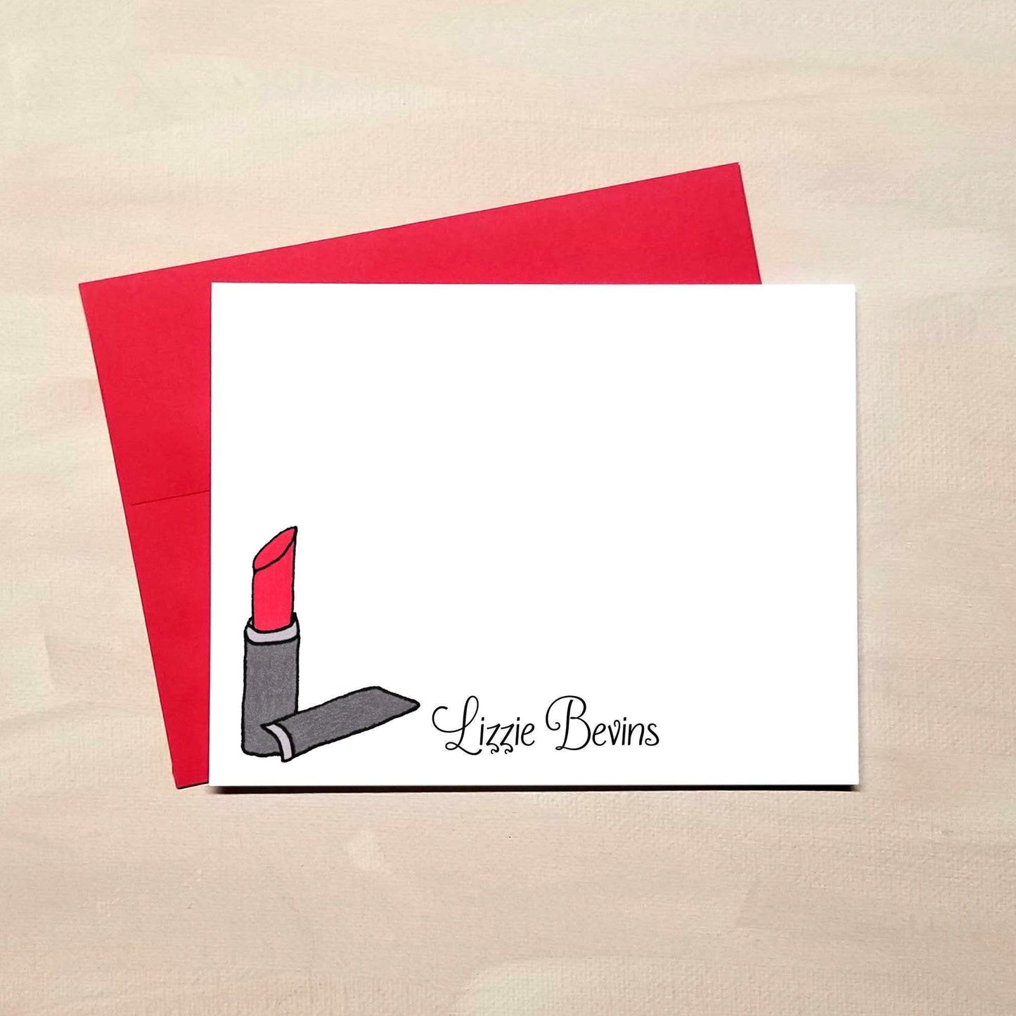 Personalized Lipstick Flat Note Cards - Personalized Stationery - Beauty Gift for Beautician